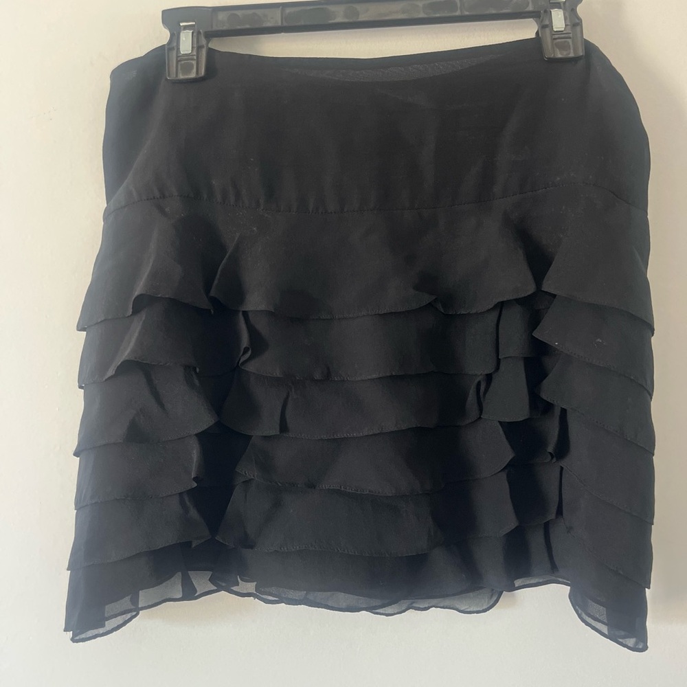 DKNY Black Silk Ruffled Mini Skirt